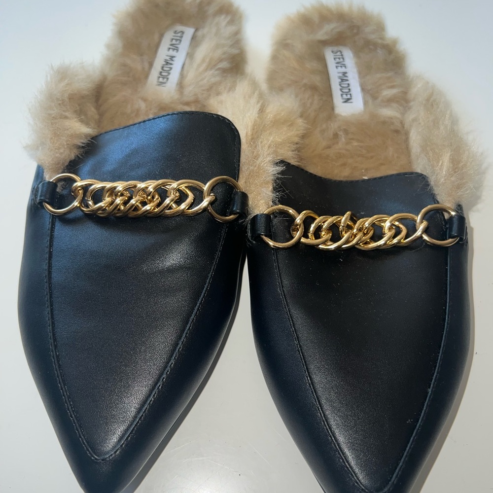 Steve Madden faux fur mules